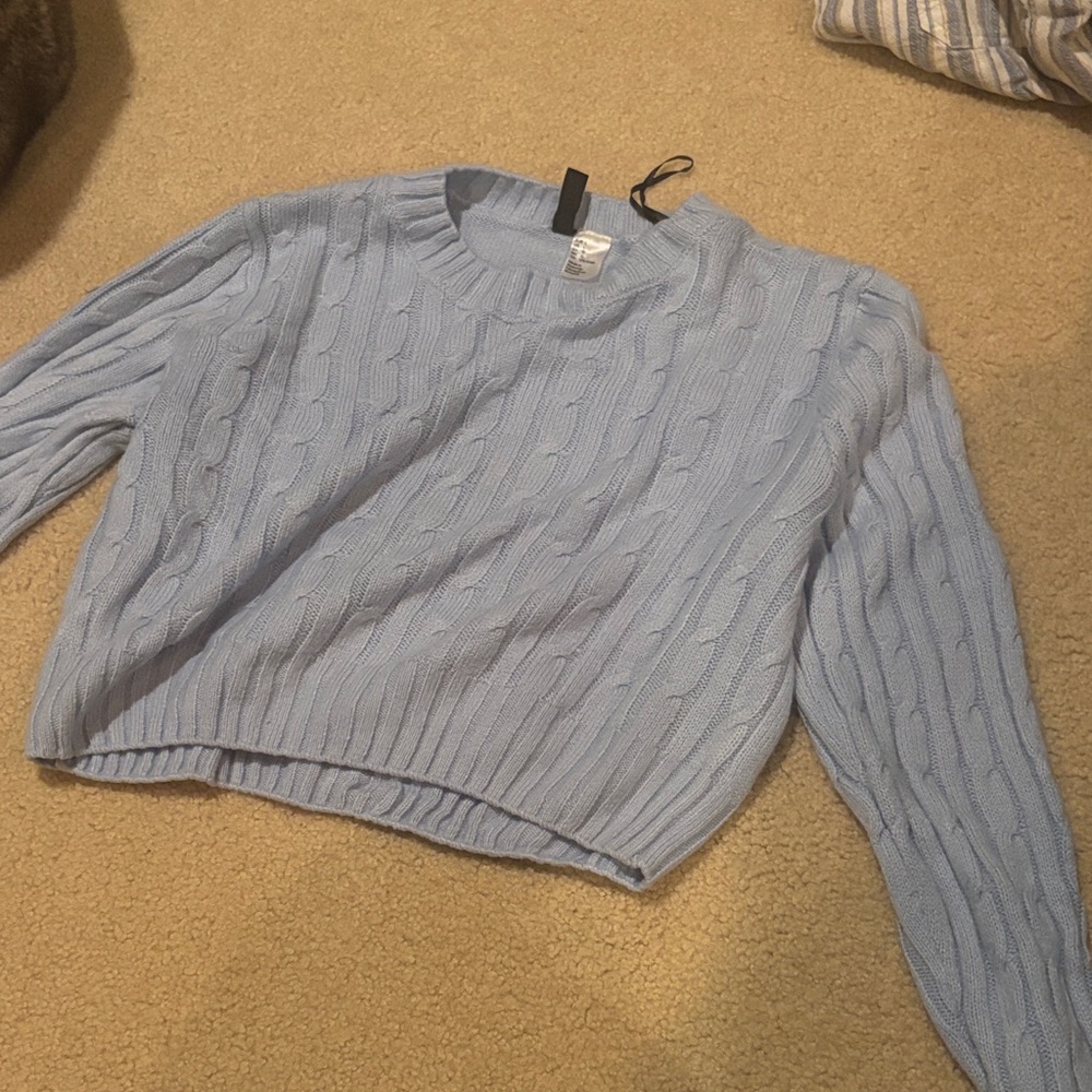 Divided Soft Blue Cable Knit Sweater